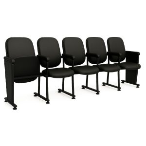 Poltrona Auditório Rebatível  05 Lugares – Linha Premium - Corino Preto - 38105