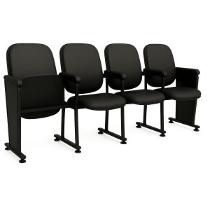 Poltrona Auditório Rebatível  04 Lugares – Linha Premium - Corino Preto - 38104