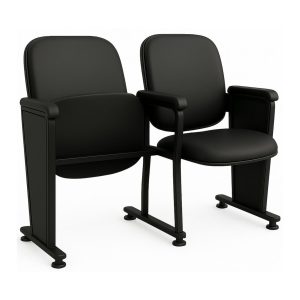 Poltrona Auditório Rebatível  02 Lugares – Linha Premium - Corino Preto - 38102