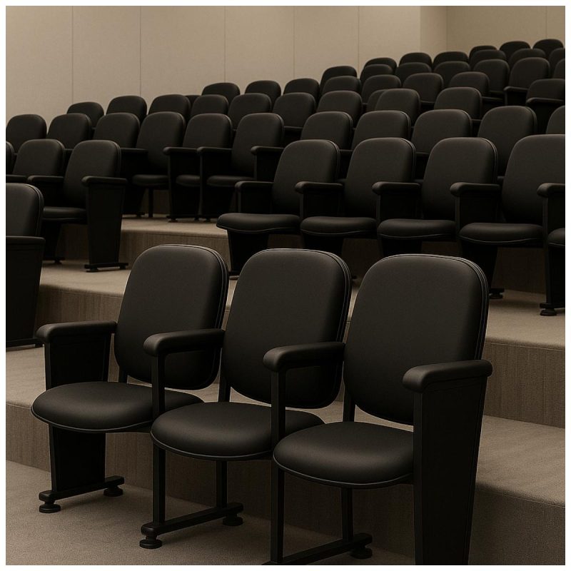 Auditório Poltrona Auditório Rebatível  02 Lugares – Linha Premium - Corino Preto - 38102