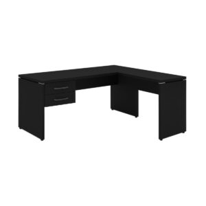 Mesa em L PÉ PAINEL (Mesa 1,50m + Mesa Auxiliar) - C/ Gavetas - PRETO / PRETO - 26014