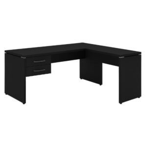 Mesa em L PÉ PAINEL (Mesa 1,70m + Mesa Auxiliar) - Com Gavetas - PRETO / PRETO - 26015