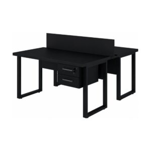 Mesa Dupla de Escritório PÉ QUADRO - 1,50x1,35m - C/ Gavetas - PRETO / PRETO - 26804