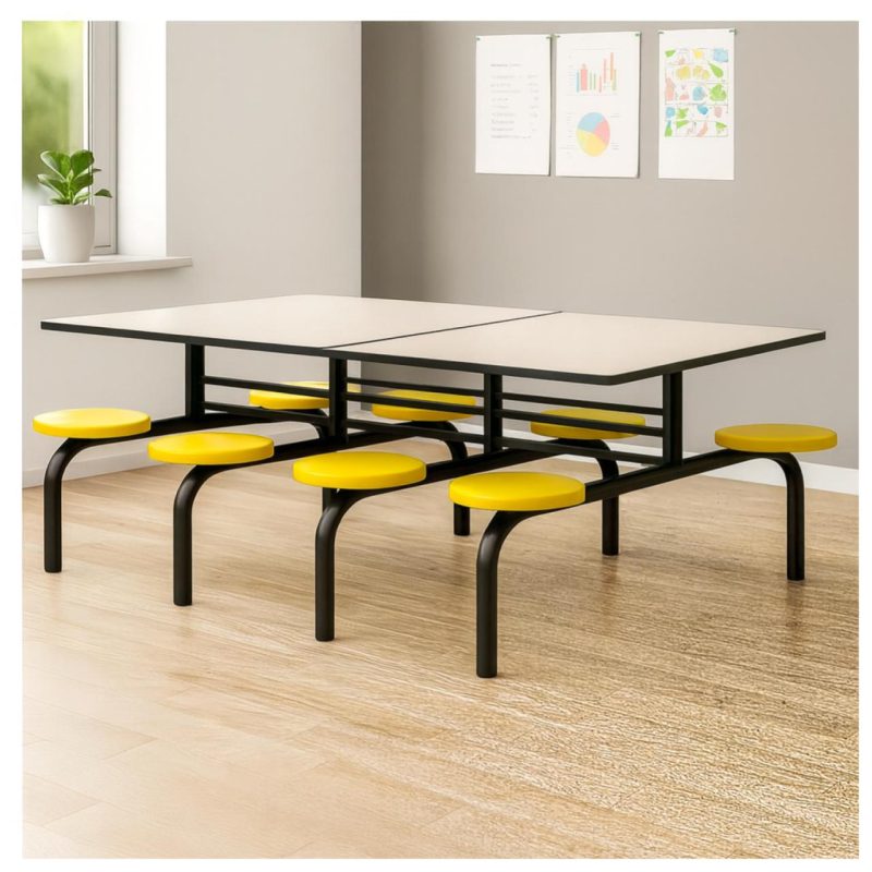 Mesas para Refeitório Mesa para Refeitório FIXA 8 Lugares MDP Branco de 25 mm - Assento AMARELO - 50102
