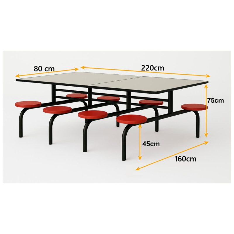 Mesas para Refeitório Mesa para Refeitório FIXA 8 Lugares MDP Branco de 25 mm - Assento VERMELHO - 50103