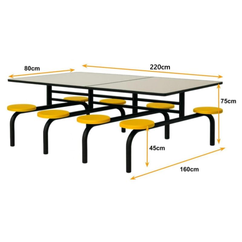 Mesas para Refeitório Mesa para Refeitório FIXA 8 Lugares MDP Branco de 25 mm - Assento AMARELO - 50102