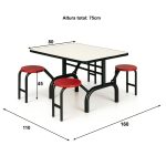 Mesa para Refeitório ESCAMOTEÁVEL 04 Lugares MDP Branco de 25 mm - Assento VERMELHO - 50402 Mesa para Refeitório ESCAMOTEÁVEL 04 Lugares MDP Branco de 25 mm - Assento VERMELHO - 50402