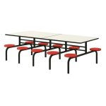 Mesa para Refeitório FIXA 10 Lugares MDP Branco de 25 mm - Assento VERMELHO - 50106