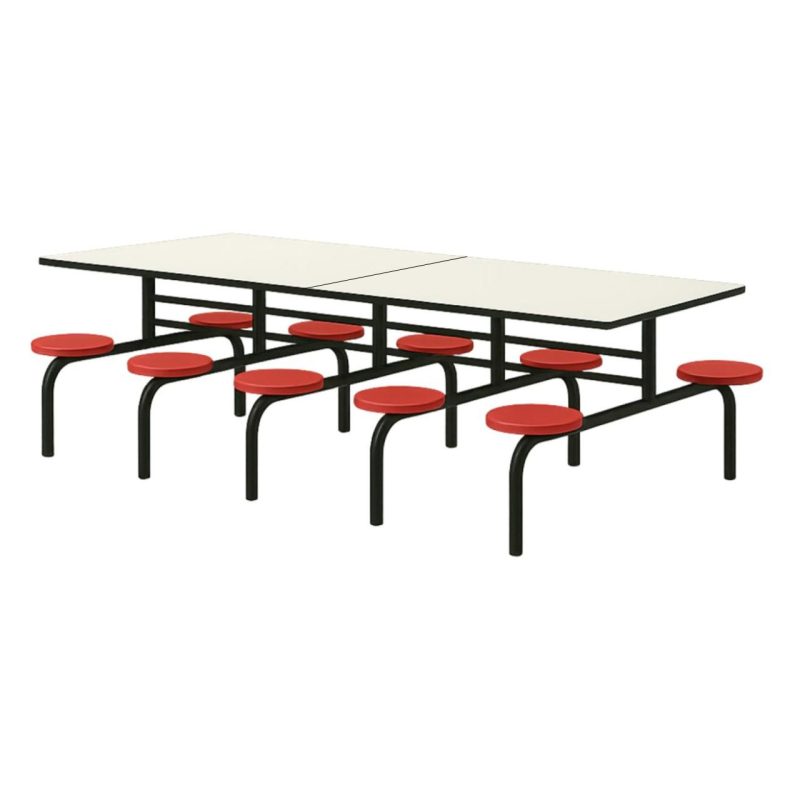 Mesa para Refeitório FIXA 10 Lugares MDP Branco de 25 mm - Assento VERMELHO - 50106