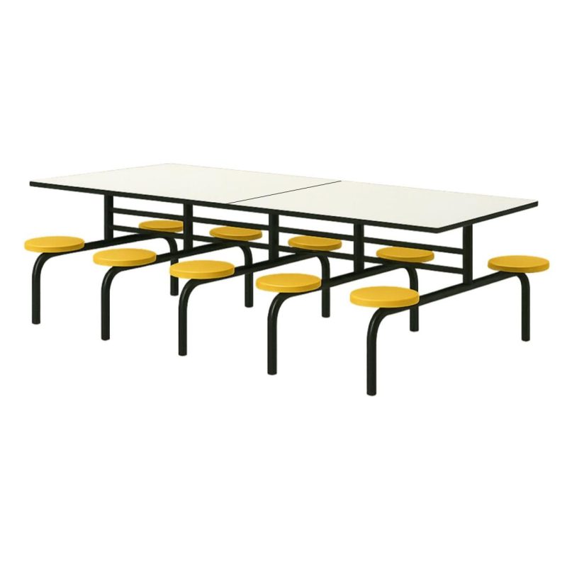 Mesa para Refeitório FIXA 10 Lugares MDP Branco de 25 mm - Assento AMARELO - 50105