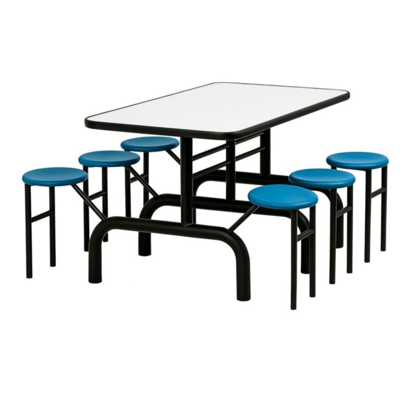Mesa para Refeitório ESCAMOTEÁVEL 06 Lugares MDP Branco de 25 mm - Assento AZUL - 50601
