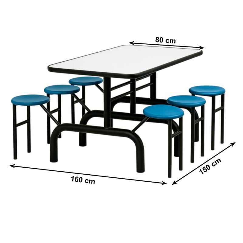 Mesa para Refeitório ESCAMOTEÁVEL 06 Lugares MDP Branco de 25 mm - Assento AZUL - 50601