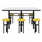 Mesa para Refeitório ESCAMOTEÁVEL 06 Lugares MDP Branco de 25 mm - Assento AMARELO - 50602