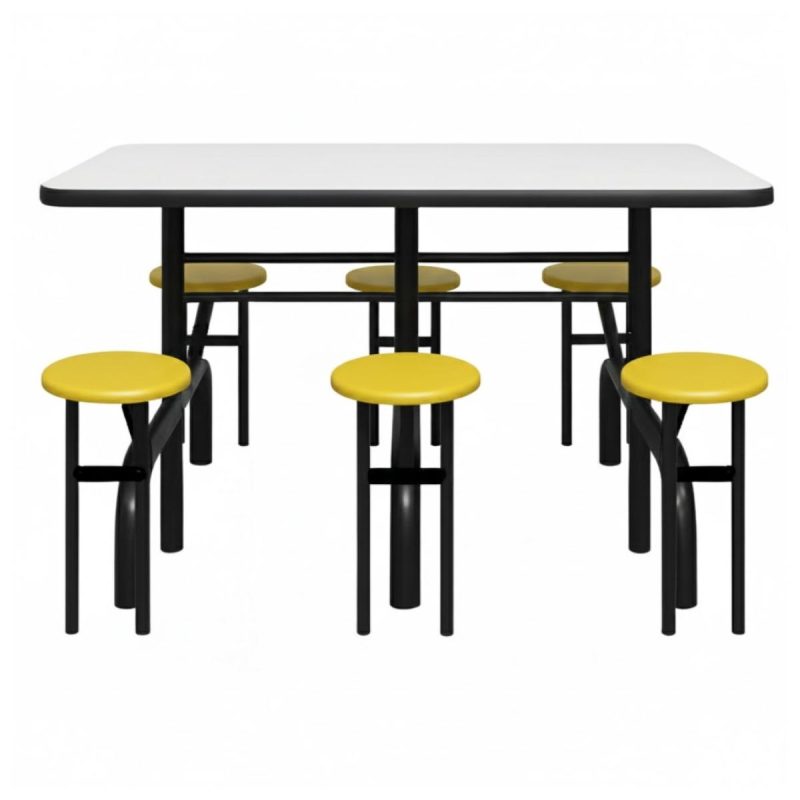 Mesa para Refeitório ESCAMOTEÁVEL 06 Lugares MDP Branco de 25 mm - Assento AMARELO - 50602