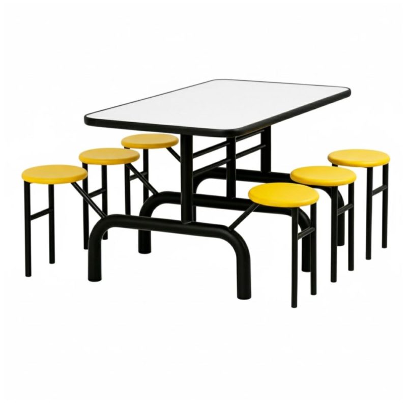 Mesa para Refeitório ESCAMOTEÁVEL 06 Lugares MDP Branco de 25 mm - Assento AMARELO - 50602