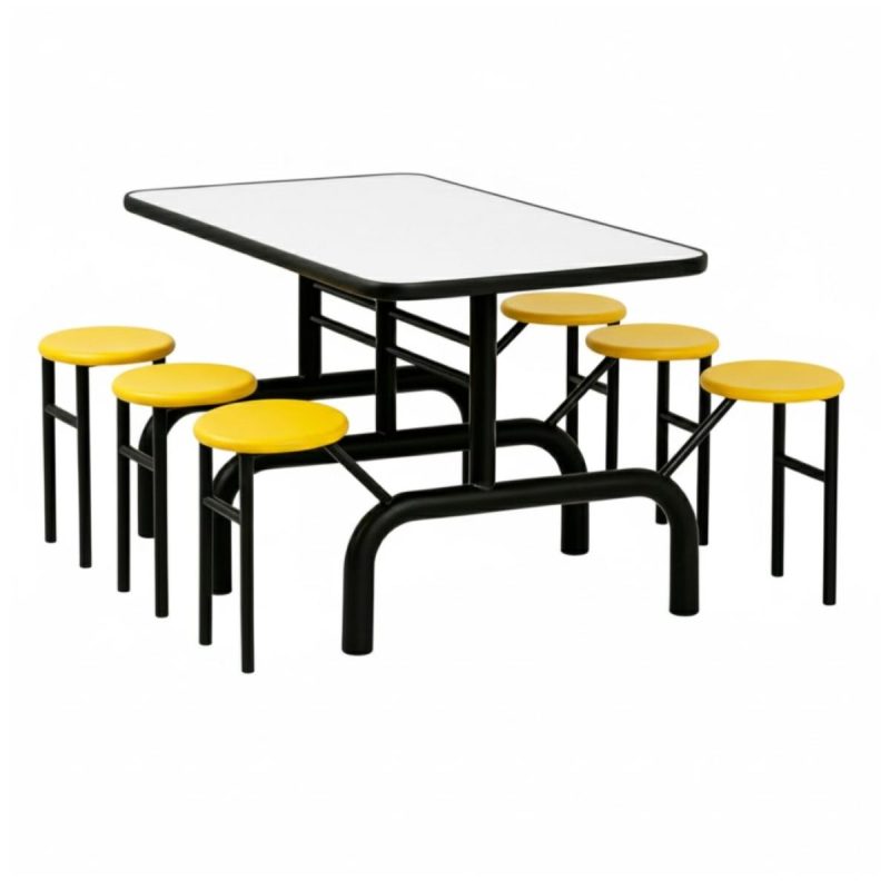 Mesa para Refeitório ESCAMOTEÁVEL 06 Lugares MDP Branco de 25 mm - Assento AMARELO - 50602 Mesa para Refeitório ESCAMOTEÁVEL 06 Lugares MDP Branco de 25 mm - Assento AMARELO - 50602