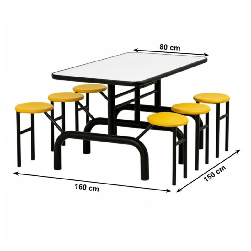 Mesa para Refeitório ESCAMOTEÁVEL 06 Lugares MDP Branco de 25 mm - Assento AMARELO - 50602