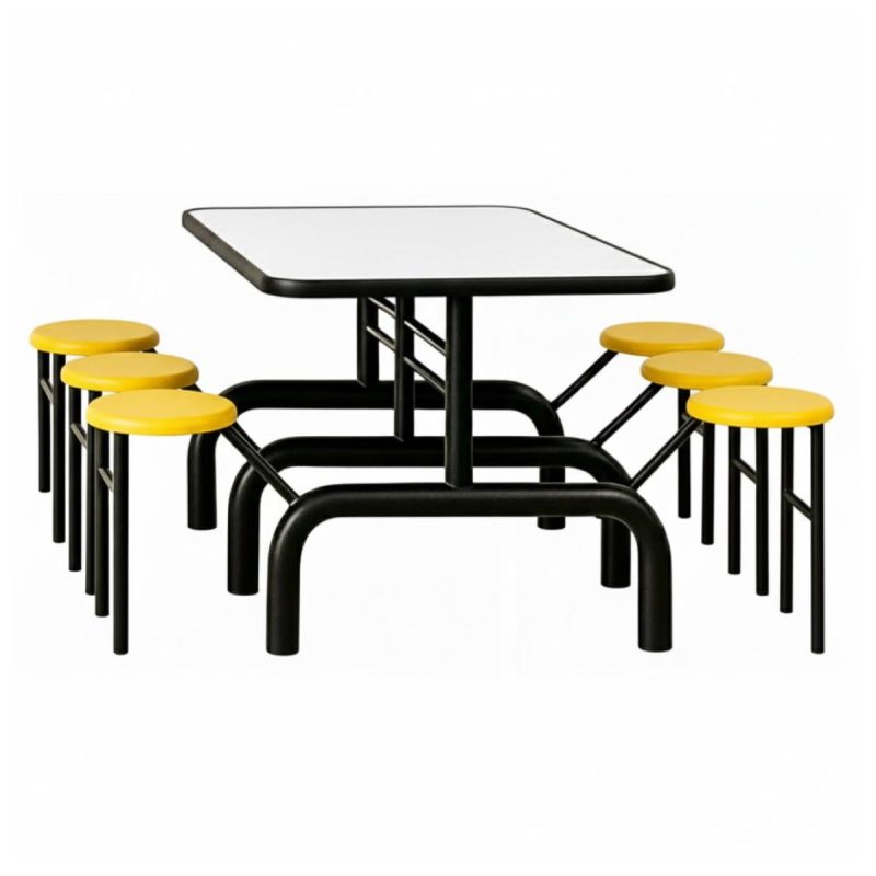 Mesa para Refeitório ESCAMOTEÁVEL 06 Lugares MDP Branco de 25 mm - Assento AMARELO - 50602