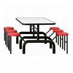 Mesa para Refeitório ESCAMOTEÁVEL 06 Lugares MDP Branco de 25 mm - Assento VERMELHO - 50603