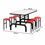 Mesa para Refeitório ESCAMOTEÁVEL 06 Lugares MDP Branco de 25 mm - Assento VERMELHO - 50603