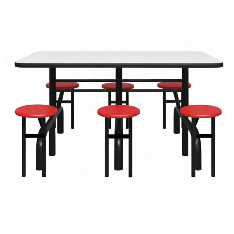 Mesa para Refeitório ESCAMOTEÁVEL 06 Lugares MDP Branco de 25 mm - Assento VERMELHO - 50603