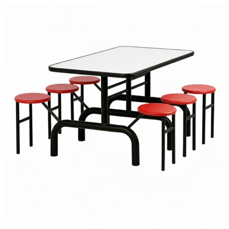 Mesa para Refeitório ESCAMOTEÁVEL 06 Lugares MDP Branco de 25 mm - Assento VERMELHO - 50603