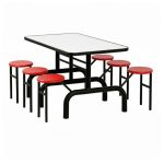 Mesa para Refeitório ESCAMOTEÁVEL 06 Lugares MDP Branco de 25 mm - Assento VERMELHO - 50603