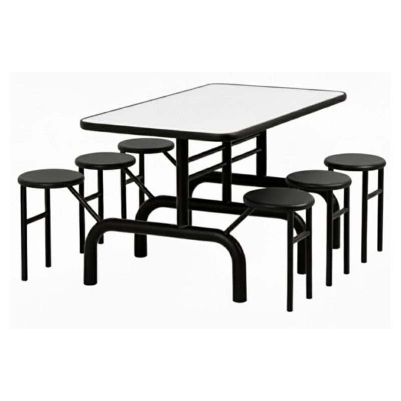 Mesa para Refeitório ESCAMOTEÁVEL 06 Lugares MDP Branco de 25 mm - Assento PRETO - 50604