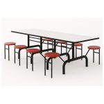 Mesa para Refeitório ESCAMOTEÁVEL 08 Lugares MDP Branco de 25 mm - Assento VERMELHO - 50803