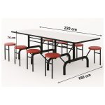 Mesa para Refeitório ESCAMOTEÁVEL 08 Lugares MDP Branco de 25 mm - Assento VERMELHO - 50803