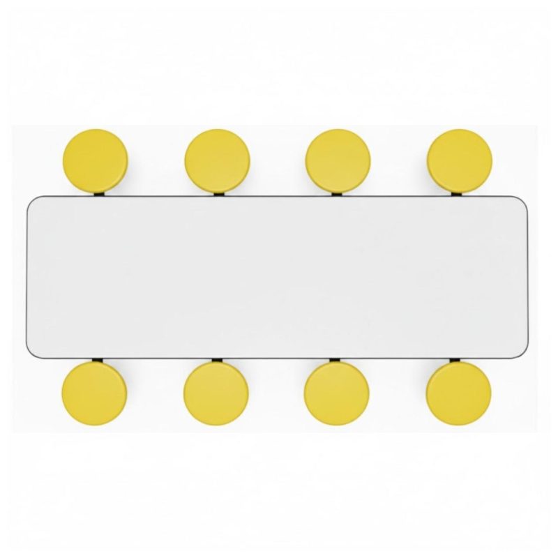 Mesa para Refeitório ESCAMOTEÁVEL 08 Lugares MDP Branco de 25 mm - Assento AMARELO - 50802