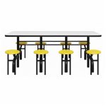 Mesa para Refeitório ESCAMOTEÁVEL 08 Lugares MDP Branco de 25 mm - Assento AMARELO - 50802