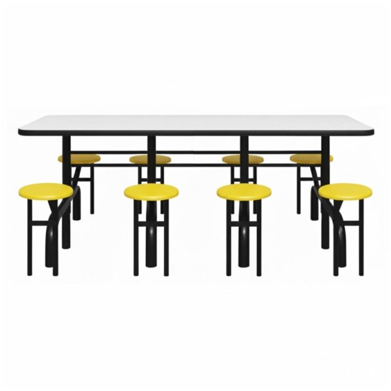 Mesa para Refeitório ESCAMOTEÁVEL 08 Lugares MDP Branco de 25 mm - Assento AMARELO - 50802