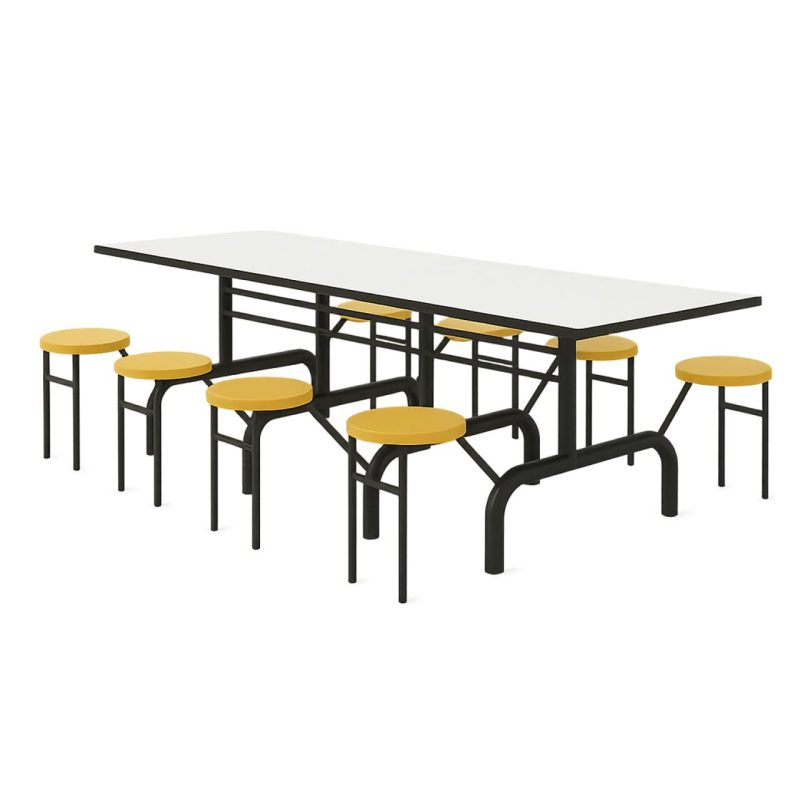 Mesa para Refeitório ESCAMOTEÁVEL 08 Lugares MDP Branco de 25 mm - Assento AMARELO - 50802