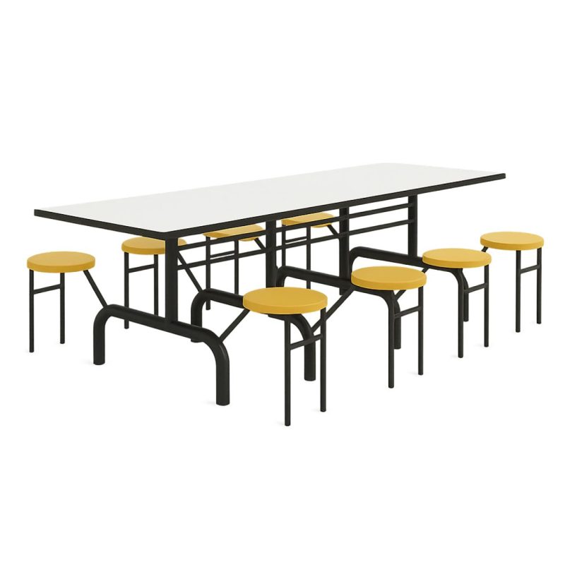 Mesa para Refeitório ESCAMOTEÁVEL 08 Lugares MDP Branco de 25 mm - Assento AMARELO - 50802 Mesa para Refeitório ESCAMOTEÁVEL 08 Lugares MDP Branco de 25 mm - Assento AMARELO - 50802