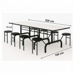 Mesa para Refeitório ESCAMOTEÁVEL 08 Lugares MDP Branco de 25 mm - Assento PRETO - 50804