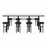 Mesa para Refeitório ESCAMOTEÁVEL 08 Lugares MDP Branco de 25 mm - Assento PRETO - 50804
