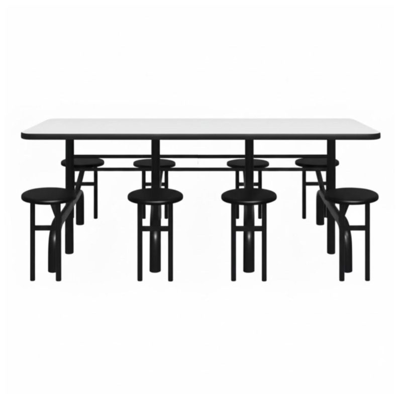 Mesa para Refeitório ESCAMOTEÁVEL 08 Lugares MDP Branco de 25 mm - Assento PRETO - 50804
