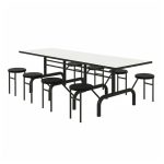 Mesa para Refeitório ESCAMOTEÁVEL 08 Lugares MDP Branco de 25 mm - Assento PRETO - 50804
