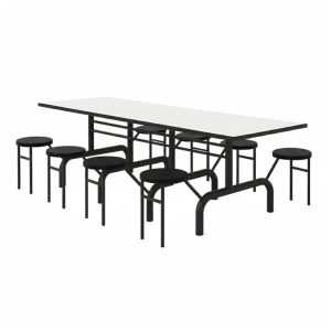 Mesa para Refeitório ESCAMOTEÁVEL 08 Lugares MDP Branco de 25 mm - Assento PRETO - 50804