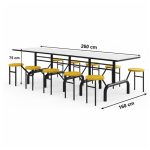 Mesa para Refeitório ESCAMOTEÁVEL 10 Lugares MDP Branco de 25 mm - Assento AMARELO - 50902