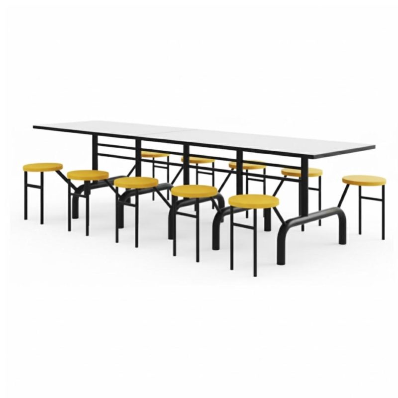 Mesa para Refeitório ESCAMOTEÁVEL 10 Lugares MDP Branco de 25 mm - Assento AMARELO - 50902 Mesa para Refeitório ESCAMOTEÁVEL 10 Lugares MDP Branco de 25 mm - Assento AMARELO - 50902