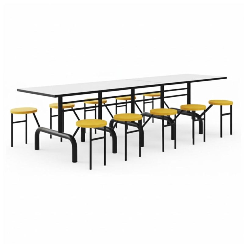 Mesa para Refeitório ESCAMOTEÁVEL 10 Lugares MDP Branco de 25 mm - Assento AMARELO - 50902