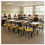 Mesa para Refeitório ESCAMOTEÁVEL 10 Lugares MDP Branco de 25 mm - Assento AMARELO - 50902