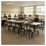 Mesa para Refeitório ESCAMOTEÁVEL 10 Lugares MDP Branco de 25 mm - Assento PRETO - 50903