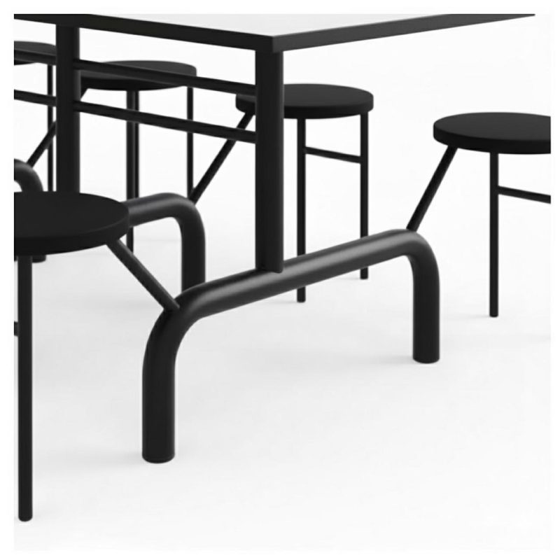 Mesa para Refeitório ESCAMOTEÁVEL 10 Lugares MDP Branco de 25 mm - Assento PRETO - 50903