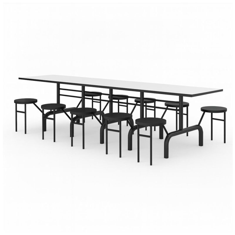 Mesa para Refeitório ESCAMOTEÁVEL 10 Lugares MDP Branco de 25 mm - Assento PRETO - 50903 Mesa para Refeitório ESCAMOTEÁVEL 10 Lugares MDP Branco de 25 mm - Assento PRETO - 50903