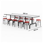 Mesa para Refeitório ESCAMOTEÁVEL 10 Lugares MDP Branco de 25 mm - Assento VERMELHO - 50904