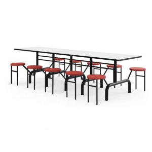 Mesa para Refeitório ESCAMOTEÁVEL 10 Lugares MDP Branco de 25 mm - Assento VERMELHO - 50904