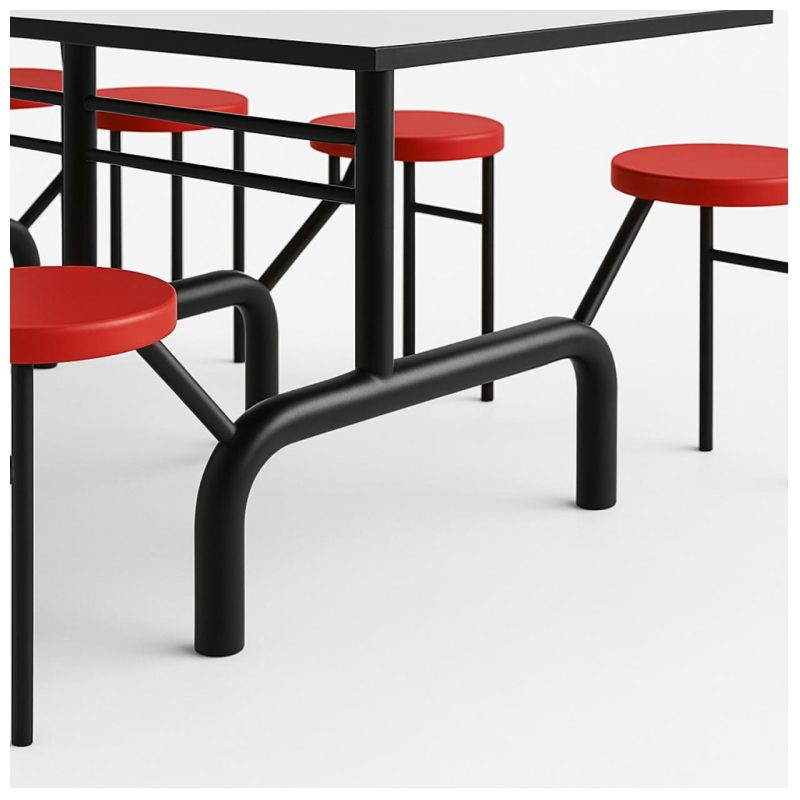 Mesa para Refeitório ESCAMOTEÁVEL 10 Lugares MDP Branco de 25 mm - Assento VERMELHO - 50904